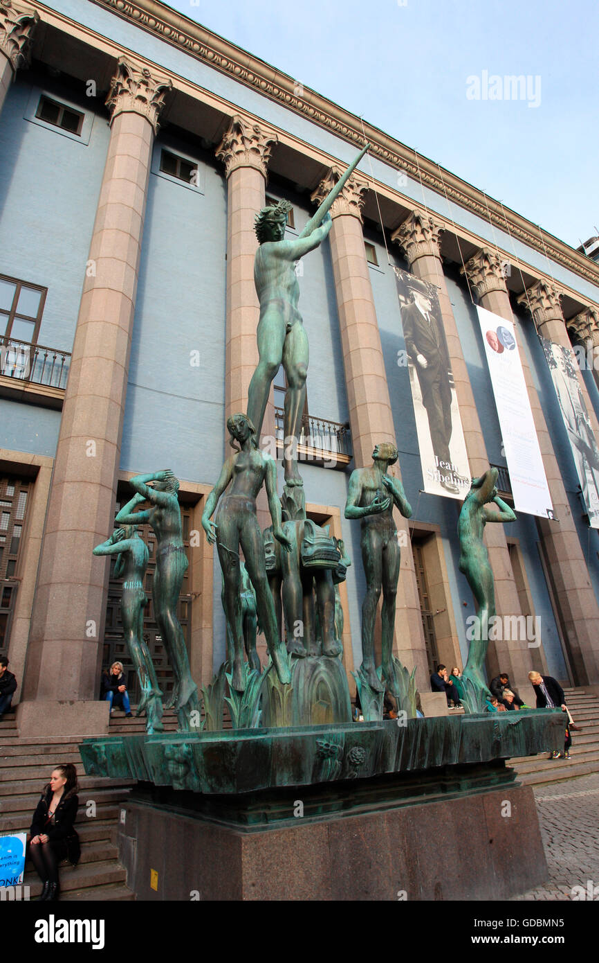 Konserthuset with sculpture group Orpheus of Karl Milles, Stockholm, Sweden Stock Photo