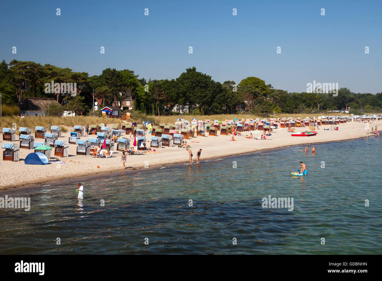 Beach chairs on the beach in Niendorf, Timmendorfer Strand, Lubeck Bay, Baltic Sea, Schleswig-Holstein, Germany Stock Photo