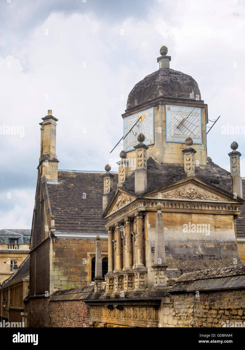 Sundials above the Gate of Honour at Gonville & Caius College, University of, Cambridge, England, UK Stock Photo