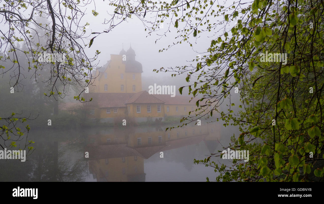 Castle Schloss Holte, castle in fog, Schloss Holte, NRW, Germany Stock Photo