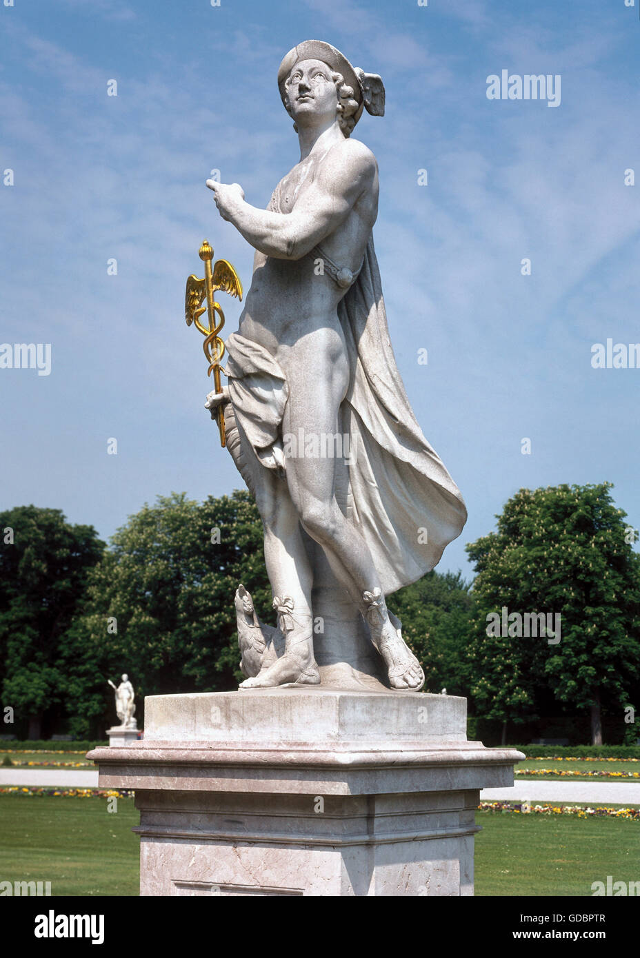 Hermes, Greek god, full length, sculpture by Ignaz Guenther (1725-1775),  marble, middle of the 18th century, Nymphenburg castle park, Munich Stock  Photo - Alamy
