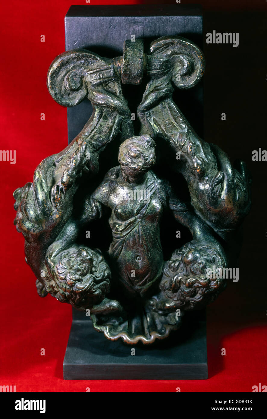 Diana, goddess of the hunt, half length, with two lions, door knocker, bronze, Northern Italy, early 17th century, Bavarian National Museum, Munich, Stock Photo