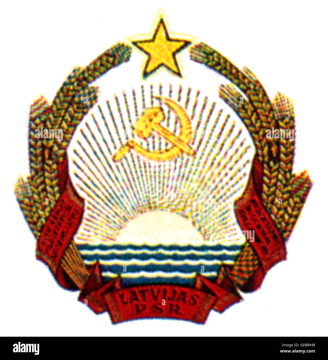 heraldry, coat of arms, Latvia, state coat of arms of the Latvian Soviet Socialist Republic (LSSR), 1940 - 1991, Additional-Rights-Clearences-Not Available Stock Photo