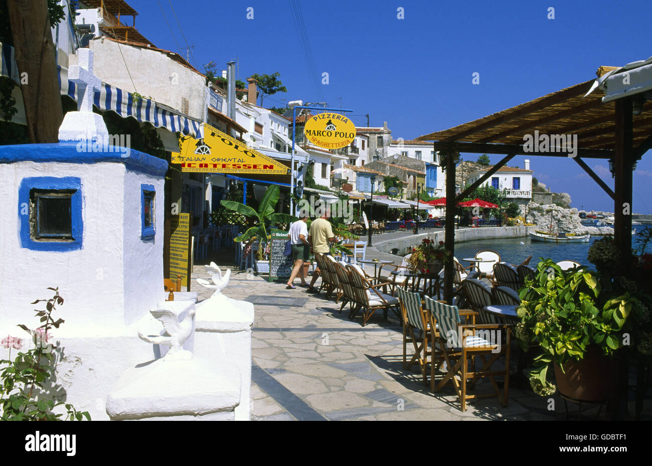 Taverns, Kokkari, Samos Island, Greece Stock Photo