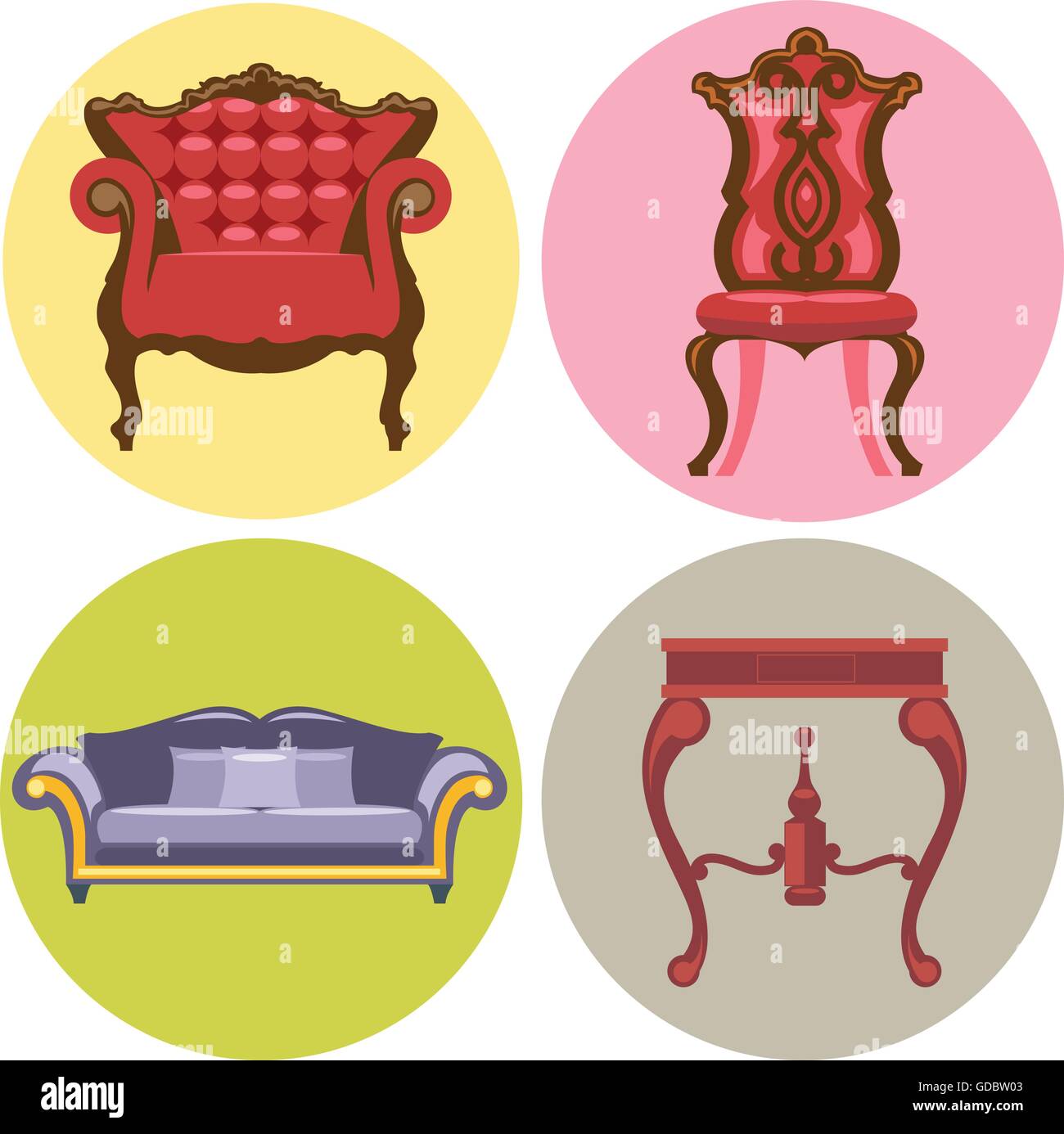 Furniture set flat style. Sofa, chair, table, bed. Digital vector image Stock Vector Image & Art
