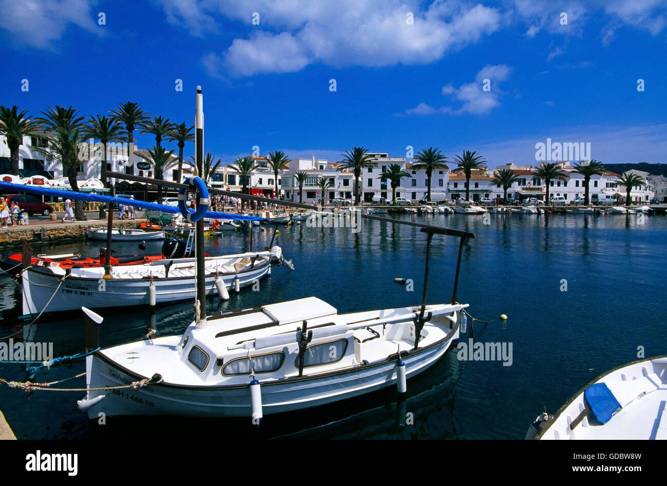 Fishing boats in Fornells, Minorca, Balearic Islands, Spain Stock Photo ...