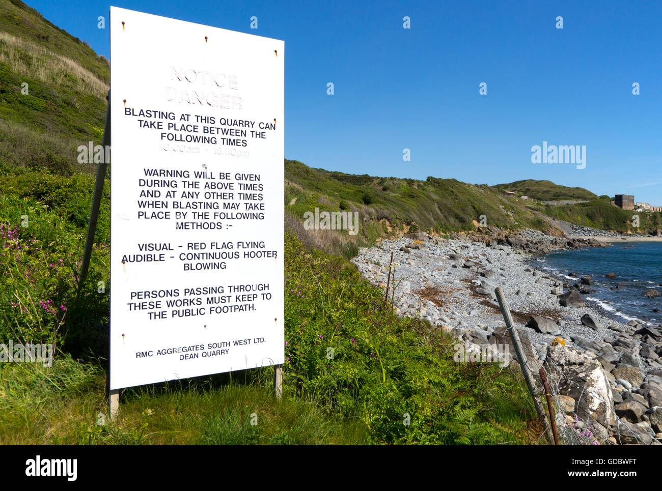 Dean Quarry notice sign, near St Keverne; Lizard Peninsula, Cornwall, England, UK Stock Photo