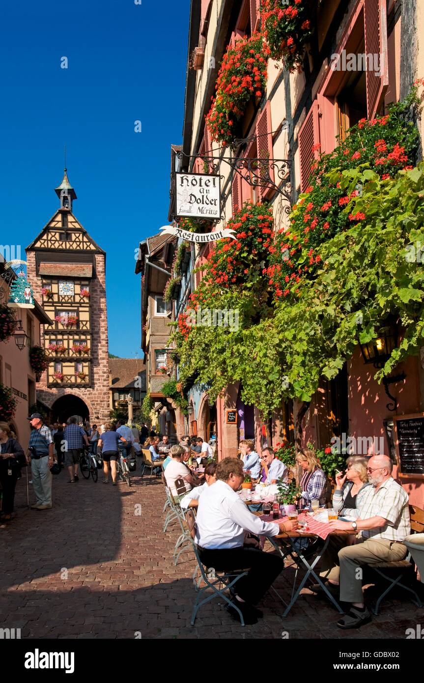 Restaurant in Riquewihr, Alsace, France Stock Photo