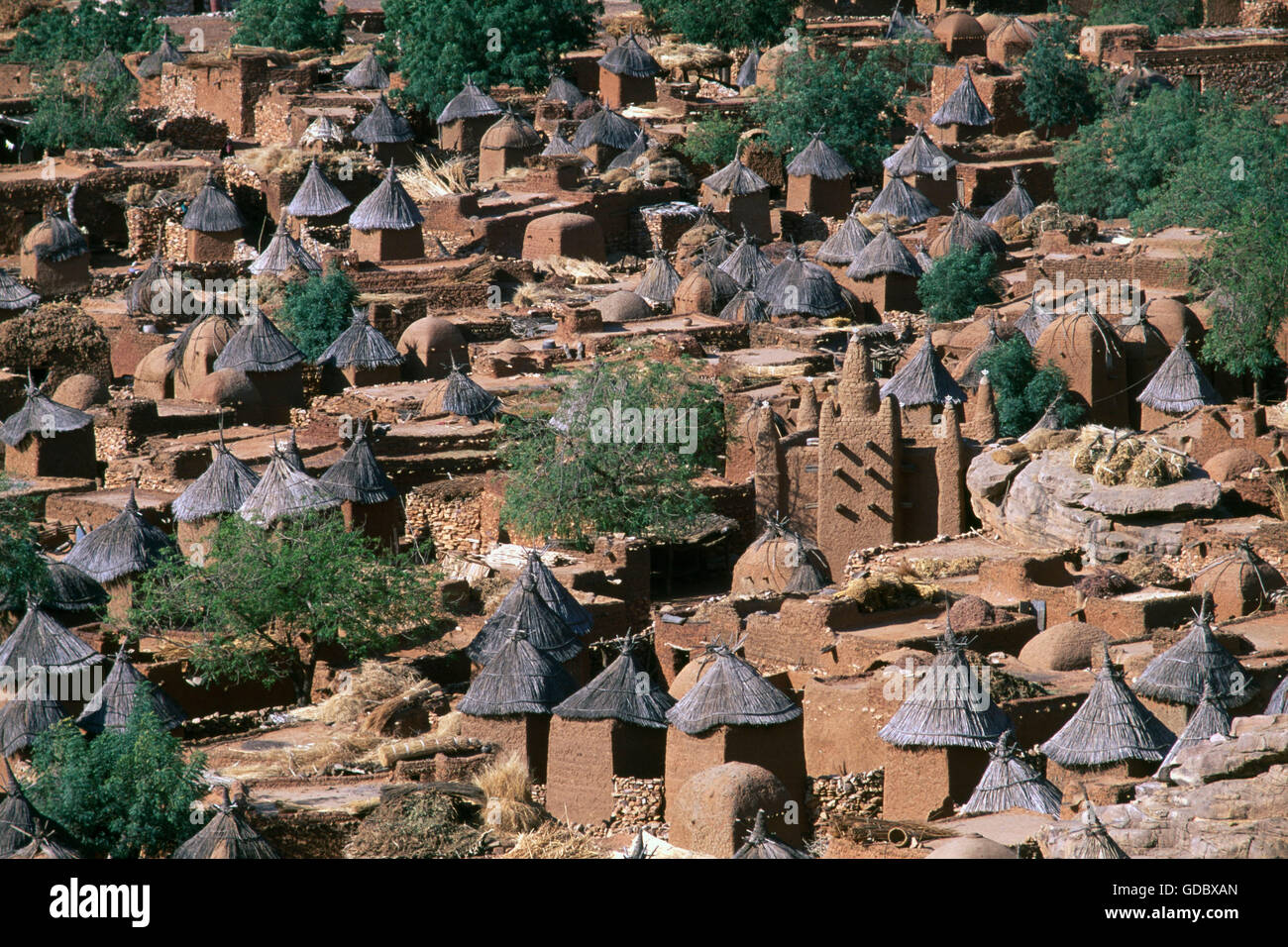 Clay huts, Dogonland, Mali Stock Photo
