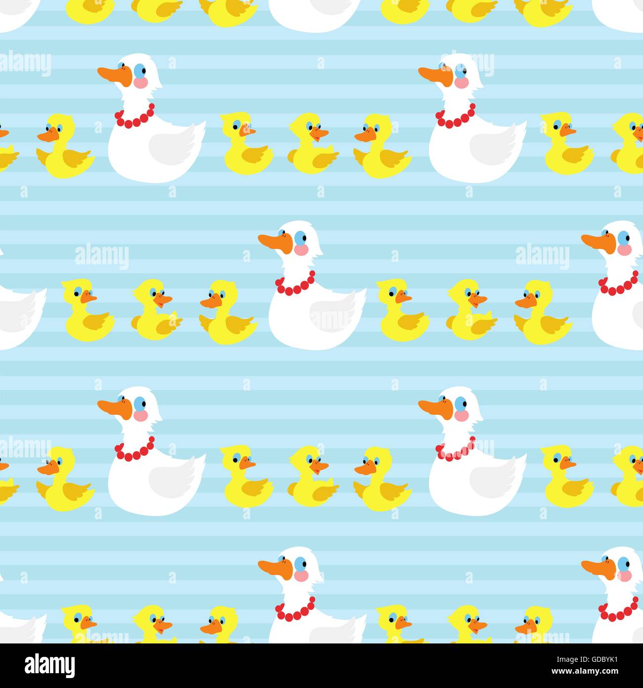 Seamless pattern with mother duck and ducklings on blue background ...
