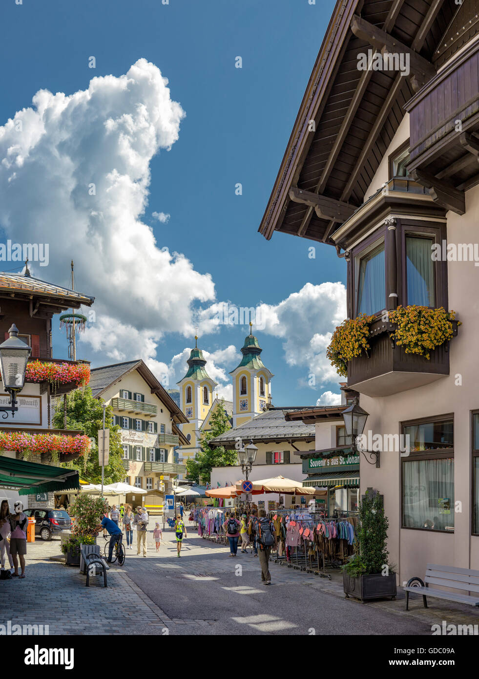 St. Johann in Tirol,Austria,The Dekanatspfarr church at the Hauptplatz Stock Photo