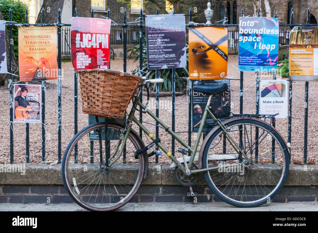 England,Cambridgeshire,Cambridge,Posters and Bicycle Stock Photo Alamy