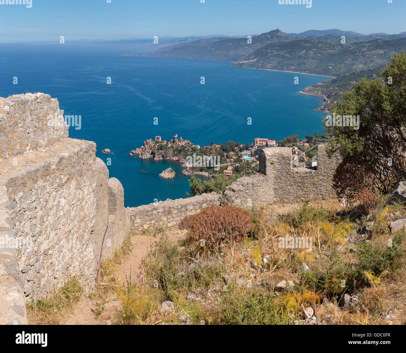 View over the Tyrrhenian Sea from the Rocca di Cefalu Stock Photo