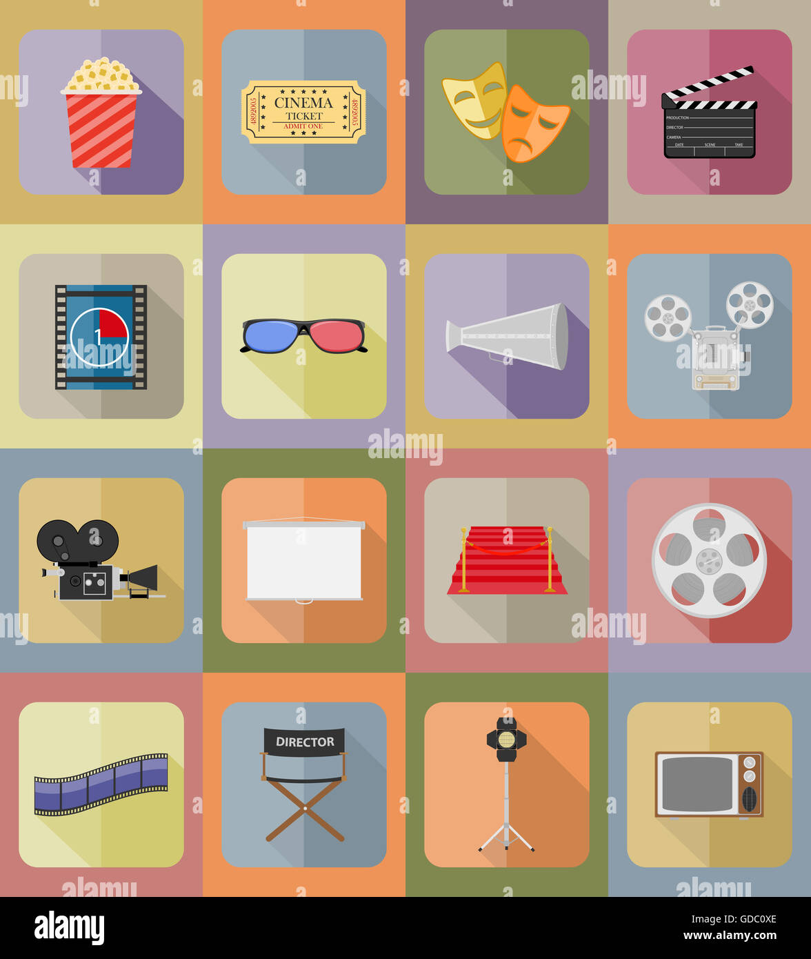 cinema flat icons flat icons illustration isolated on background Stock ...