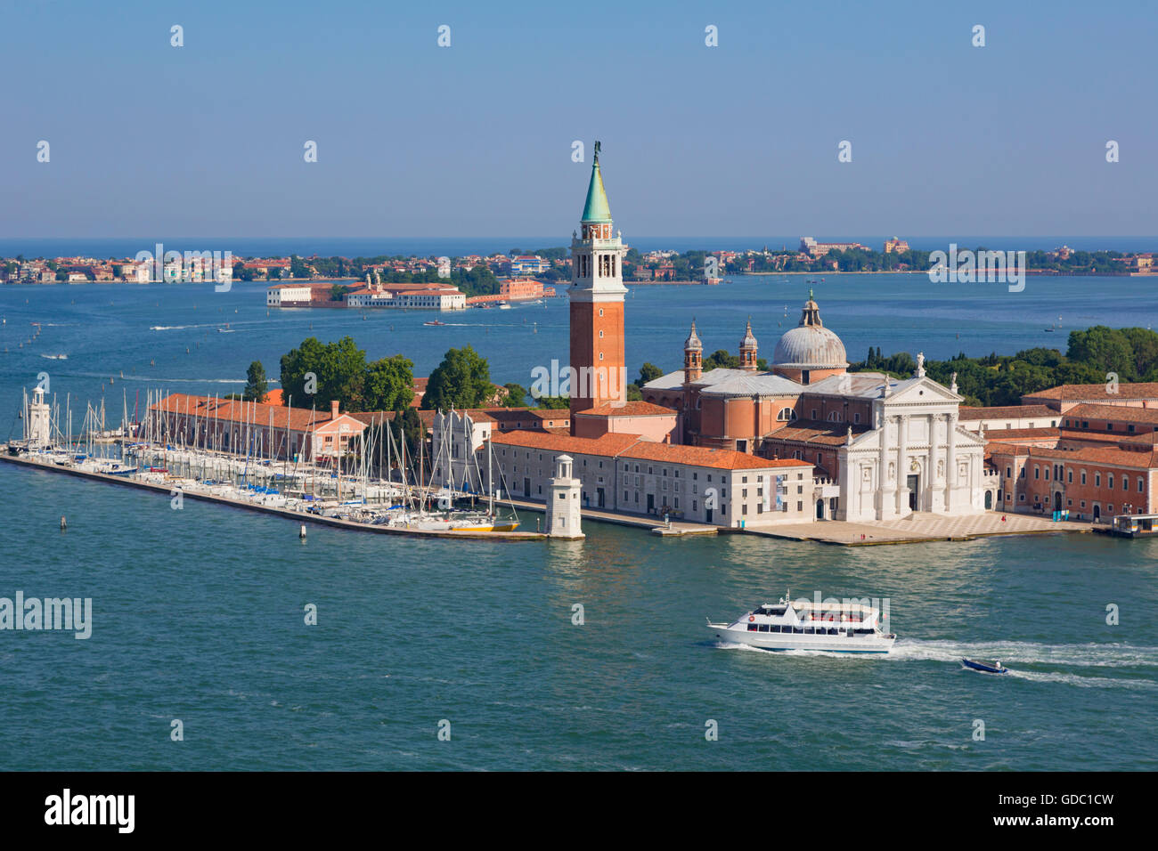 Venice, Venice Province, Veneto Region, Italy.  View to the isola or island of San Giorgio Maggiore and church of the same name. Stock Photo