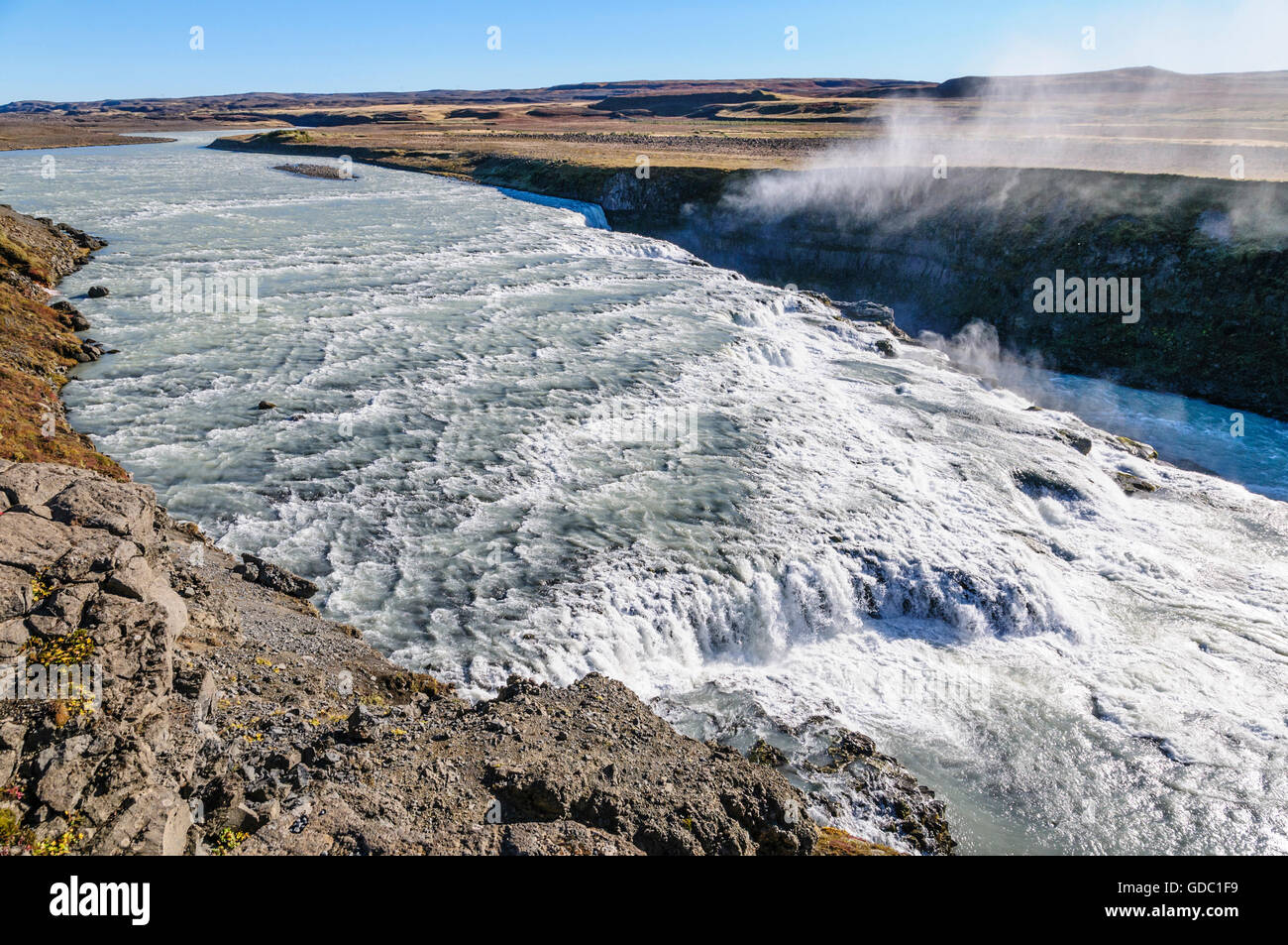 Waterfall Gullfoss and river Hvita in southwest Iceland. Stock Photo