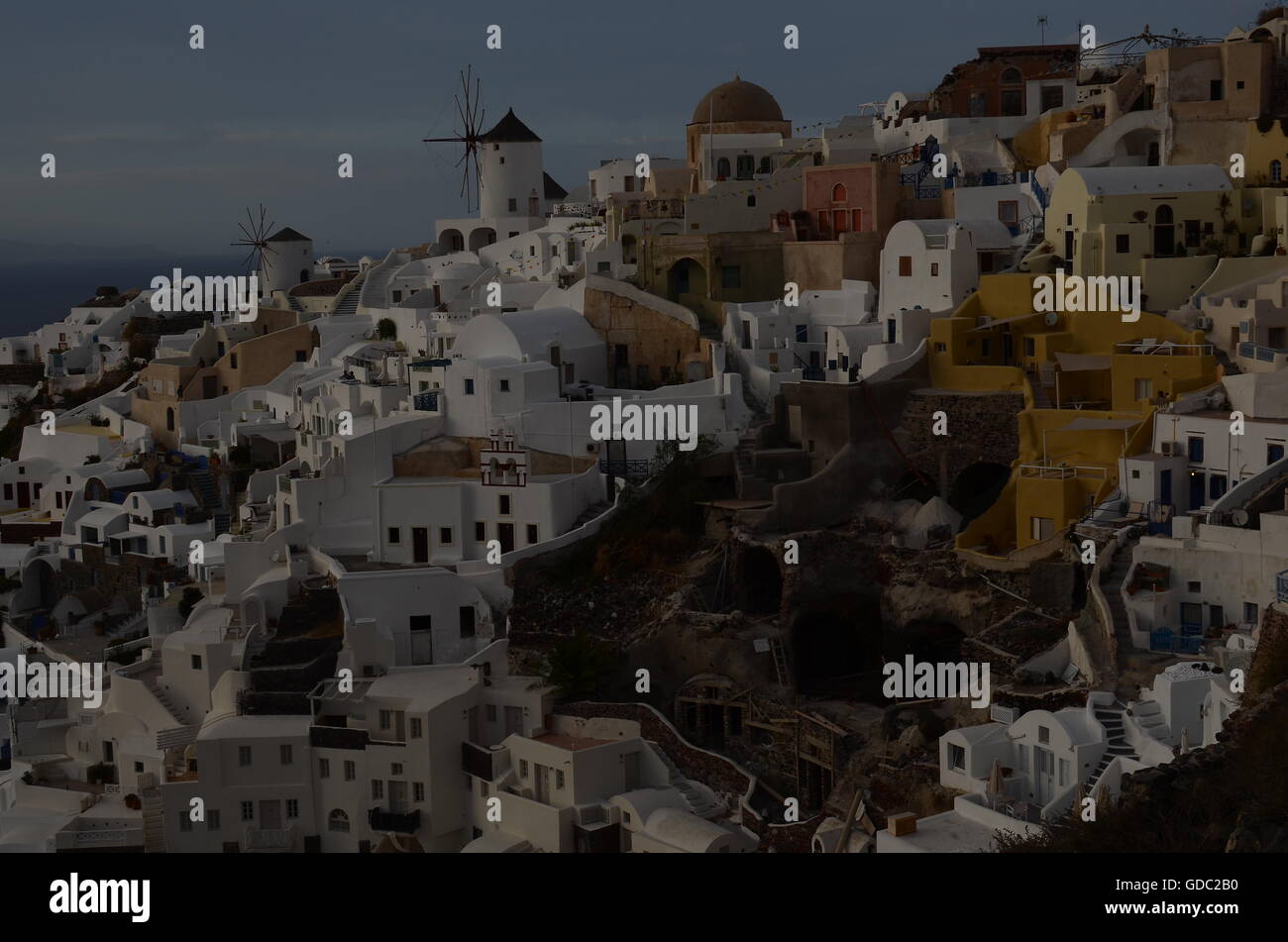 Pictures from villages and the volcano at Santorini Island Cyclades Greece! Famous destinations amazing sunset beautiful place! Stock Photo