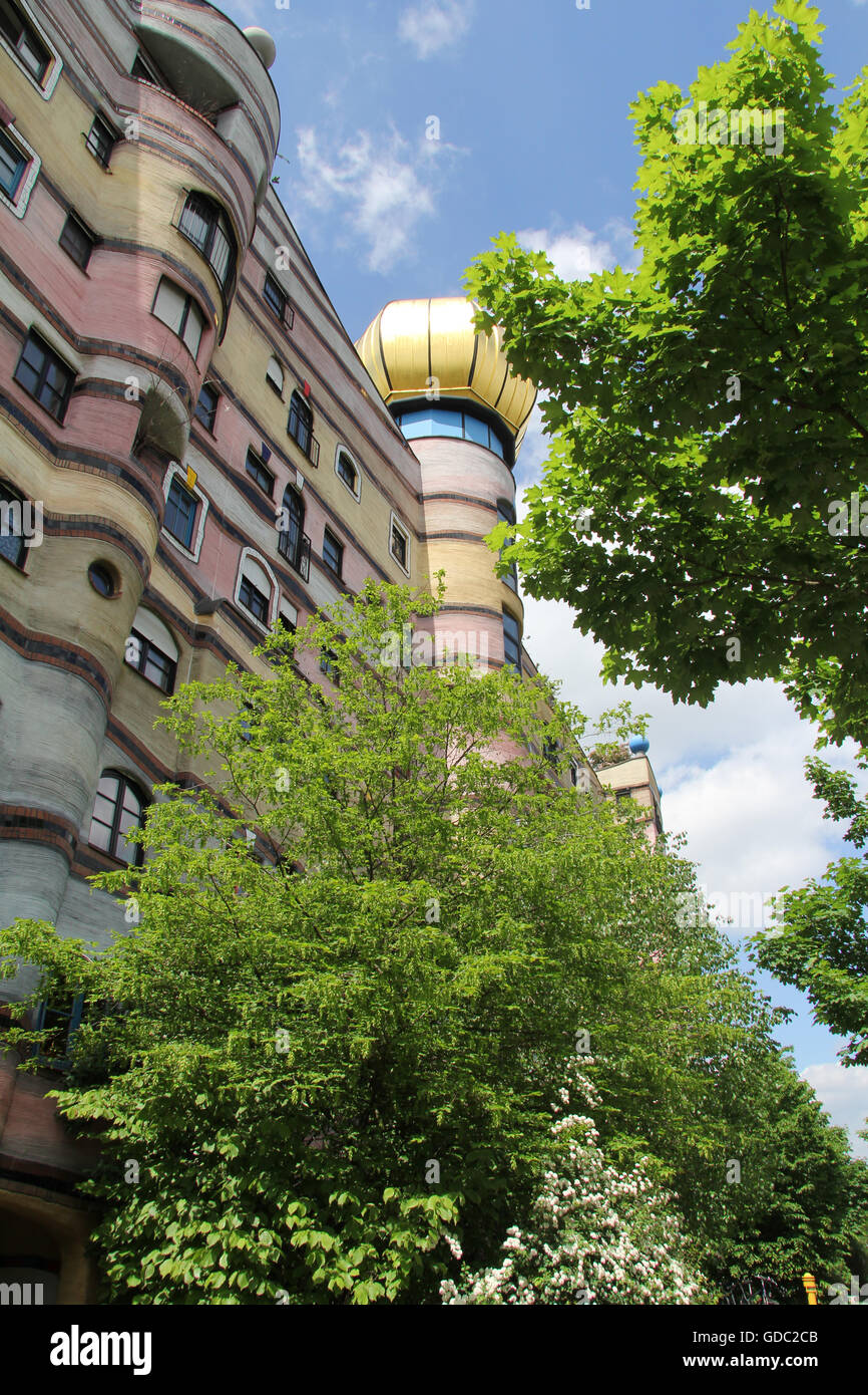 Germany,Europe,Darmstadt,forest spiral,Friedensreich Hundertwasser,Hundertwasser,residential building,house,colorful,co Stock Photo