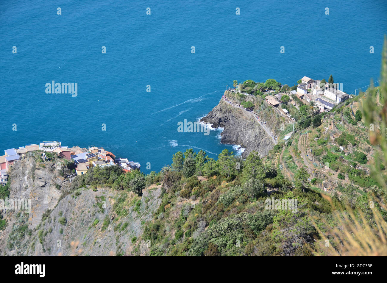 the popular holiday destination of Manarola in the rocky and isolated Cinque Terre,on Italy's Ligurian coast Stock Photo