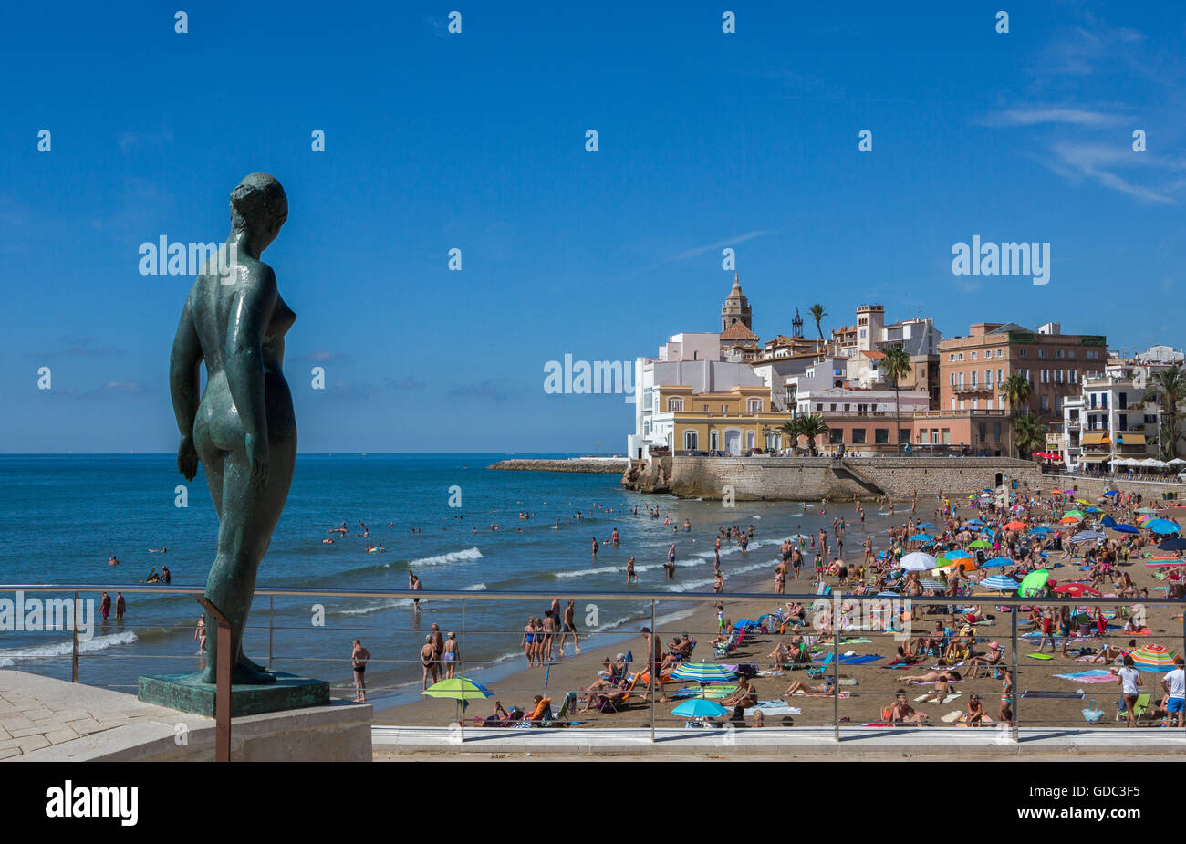 Spain,Catalonia,Sitges City,Beach,old town, Stock Photo