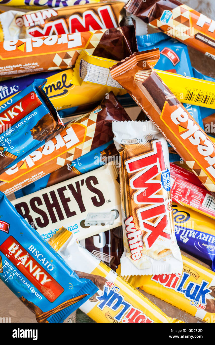 many colored chocolate different brands Stock Photo Alamy