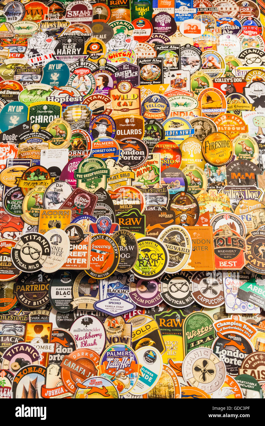 England,London,Pub Display of Beer Mats Stock Photo Alamy