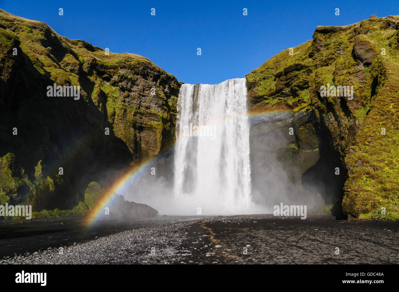 Waterfall Skogafoss in south Iceland. Stock Photo