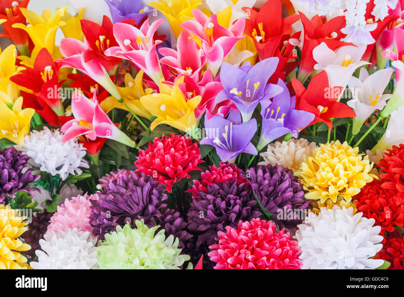 Bangkok chatuchak thailand market shop display artificial flowers hi