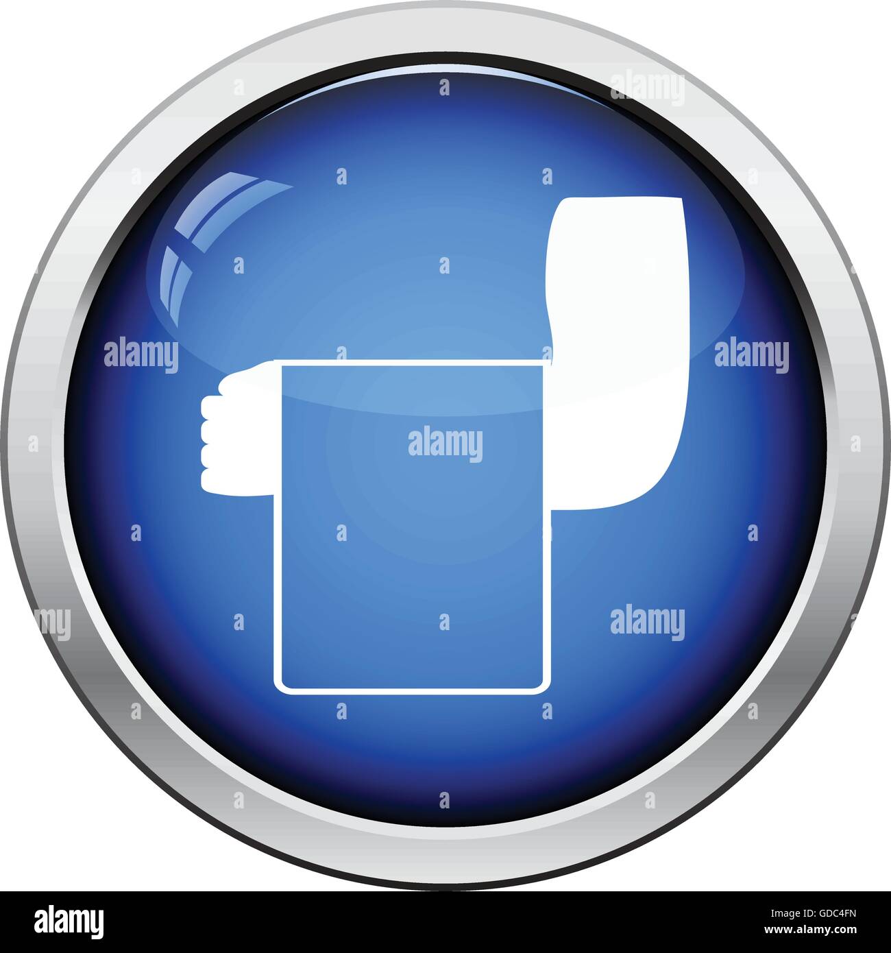 Waiter hand with towel icon. Glossy button design. Vector illustration ...