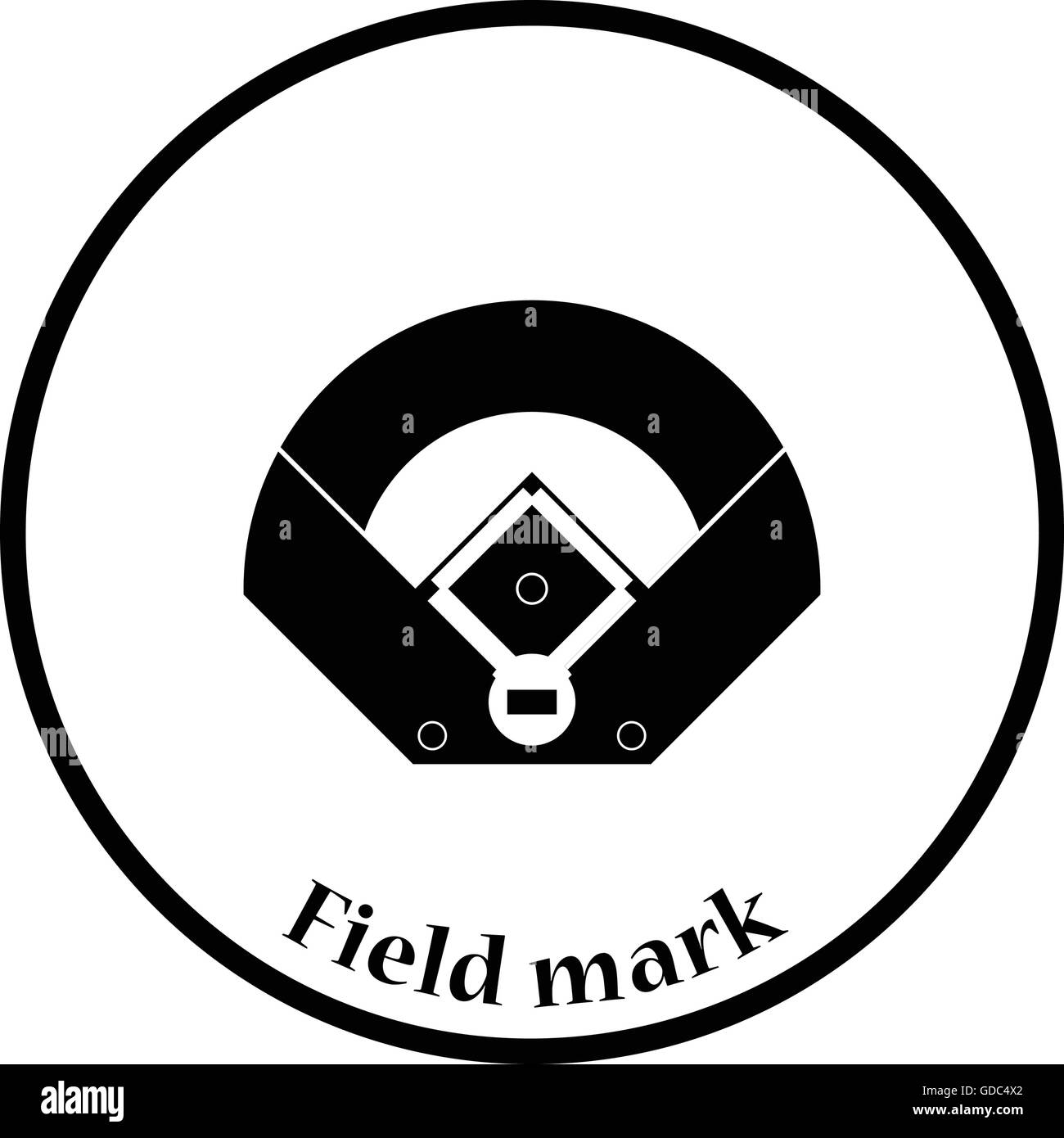 Baseball field aerial view icon. Thin circle design. Vector illustration. Stock Vector