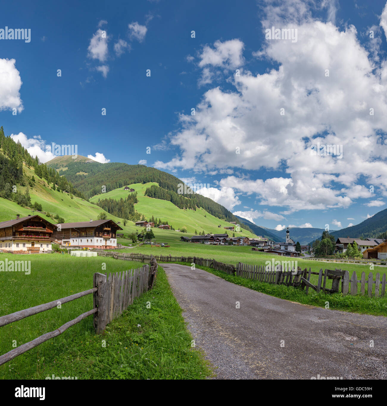 Innervillgraten,Austria,Farmhouses and a village at the Villgraten valley Stock Photo