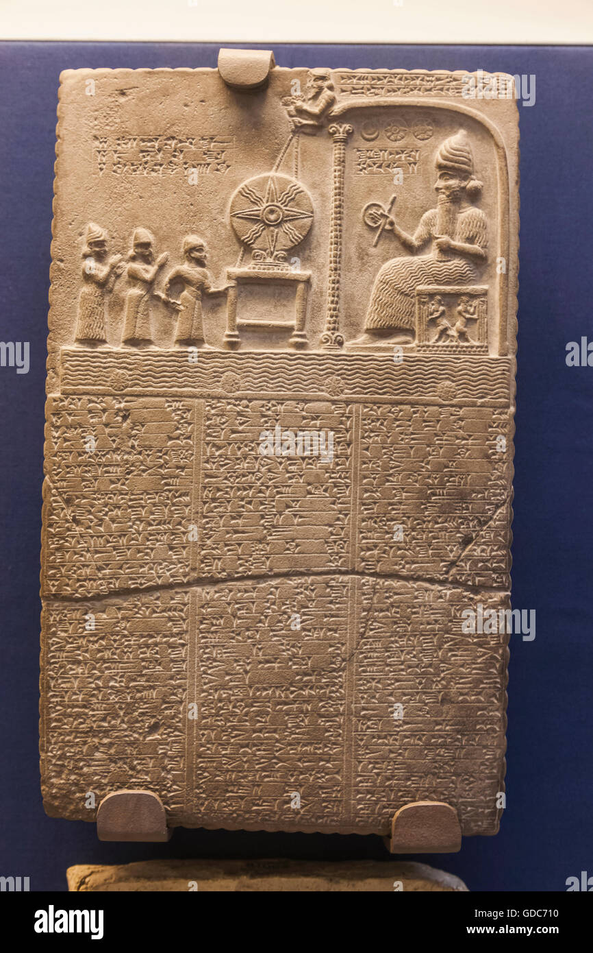England,London,British Museum,The Sun God (Shamash) Tablet from Mesopotamia Iraq Stock Photo