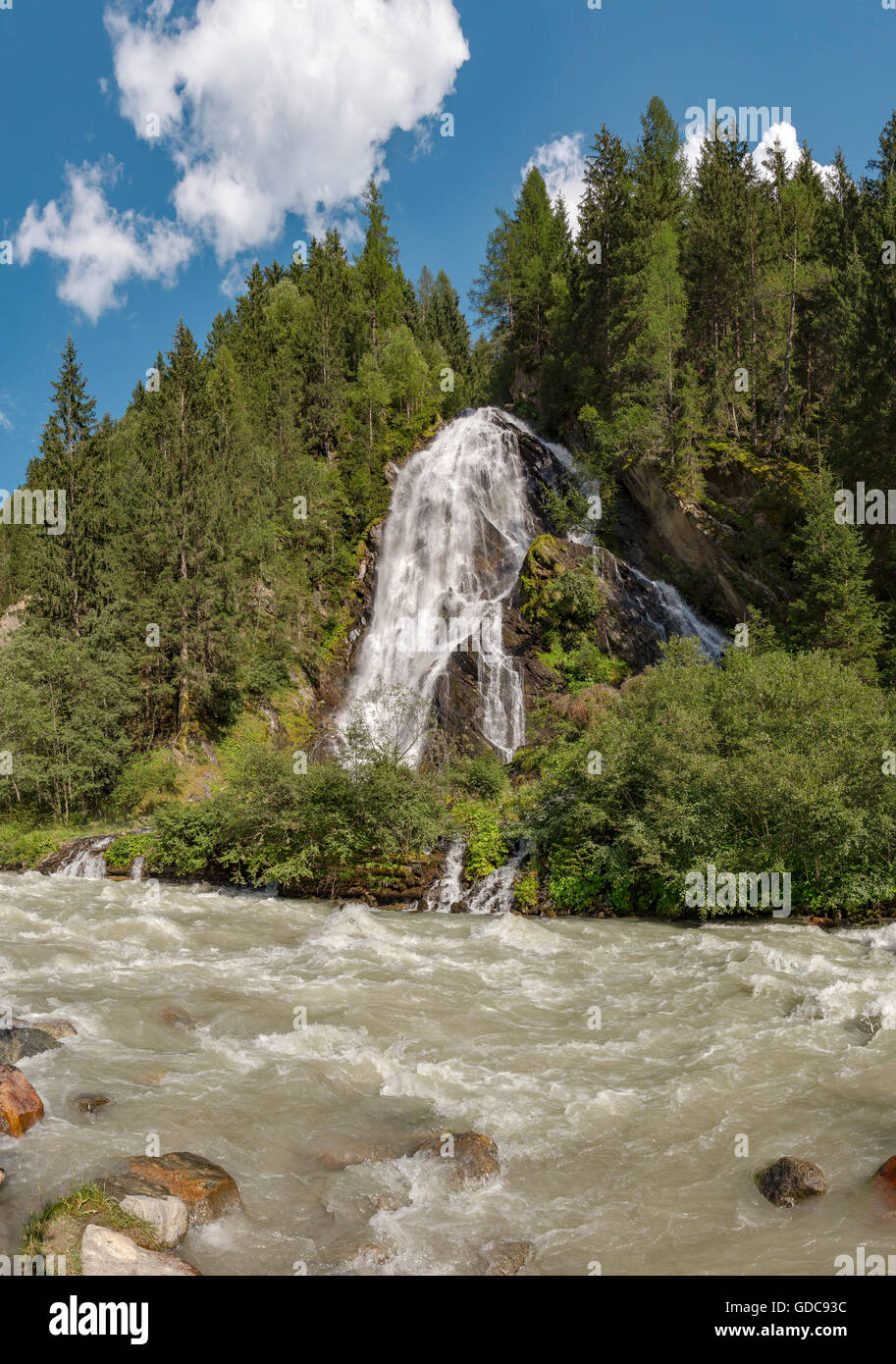 Haslach,Austria,Scheleierfall,the Staniskabach waterfall in the Kalser-valley Stock Photo