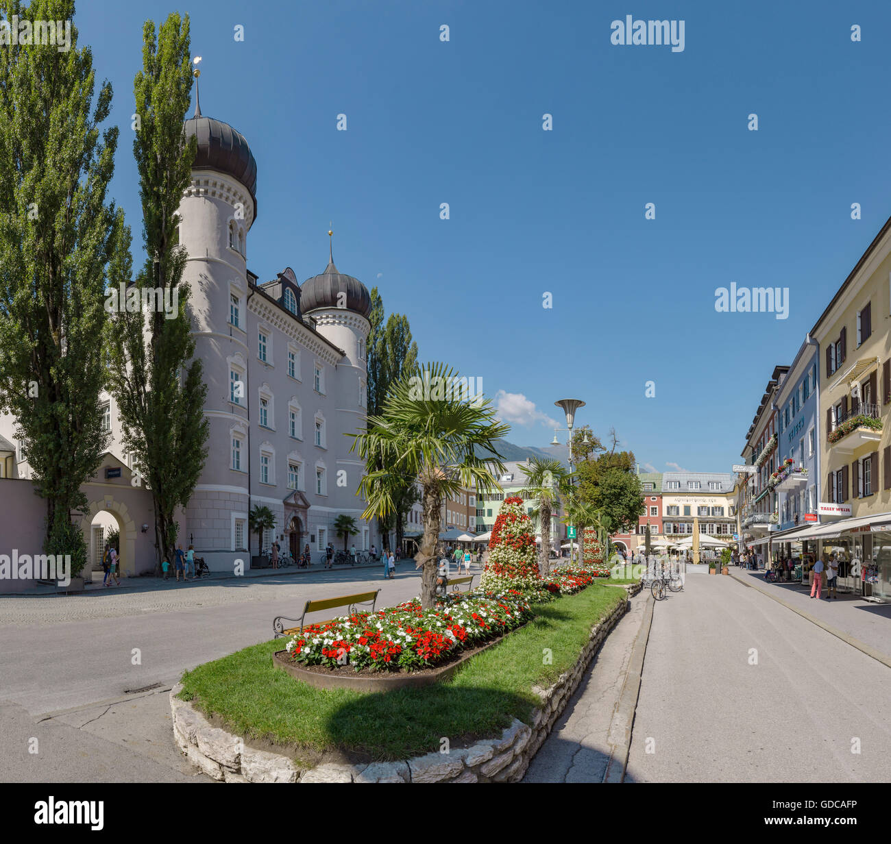 Lienz,Austria,Square Hauptplatz,The town hall looks like a castle Stock Photo