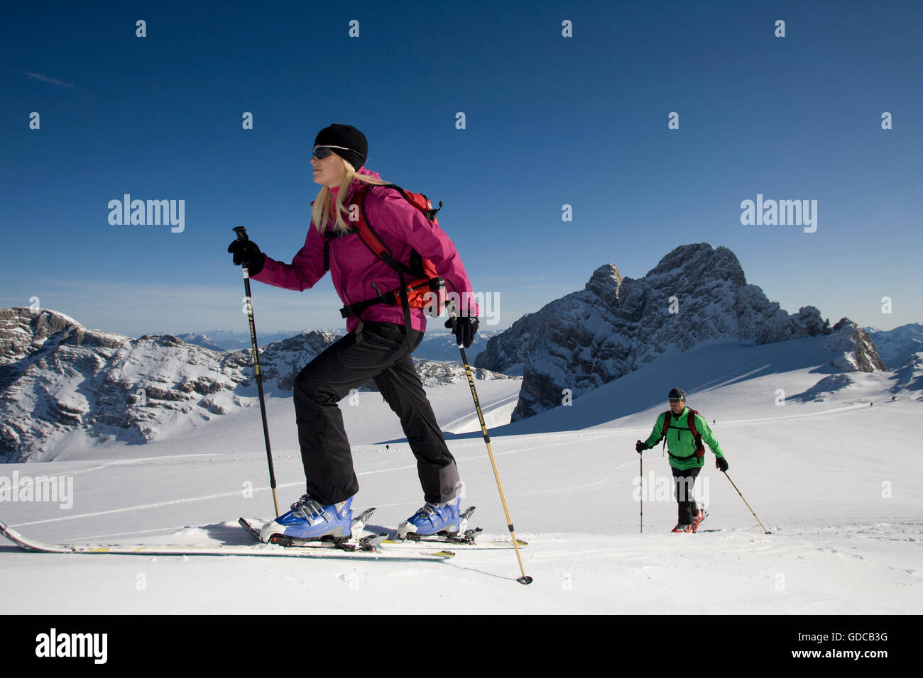 Ski tour,man,woman,couple,winter,sport,Dachstein,Styria,Austria,mountains Stock Photo
