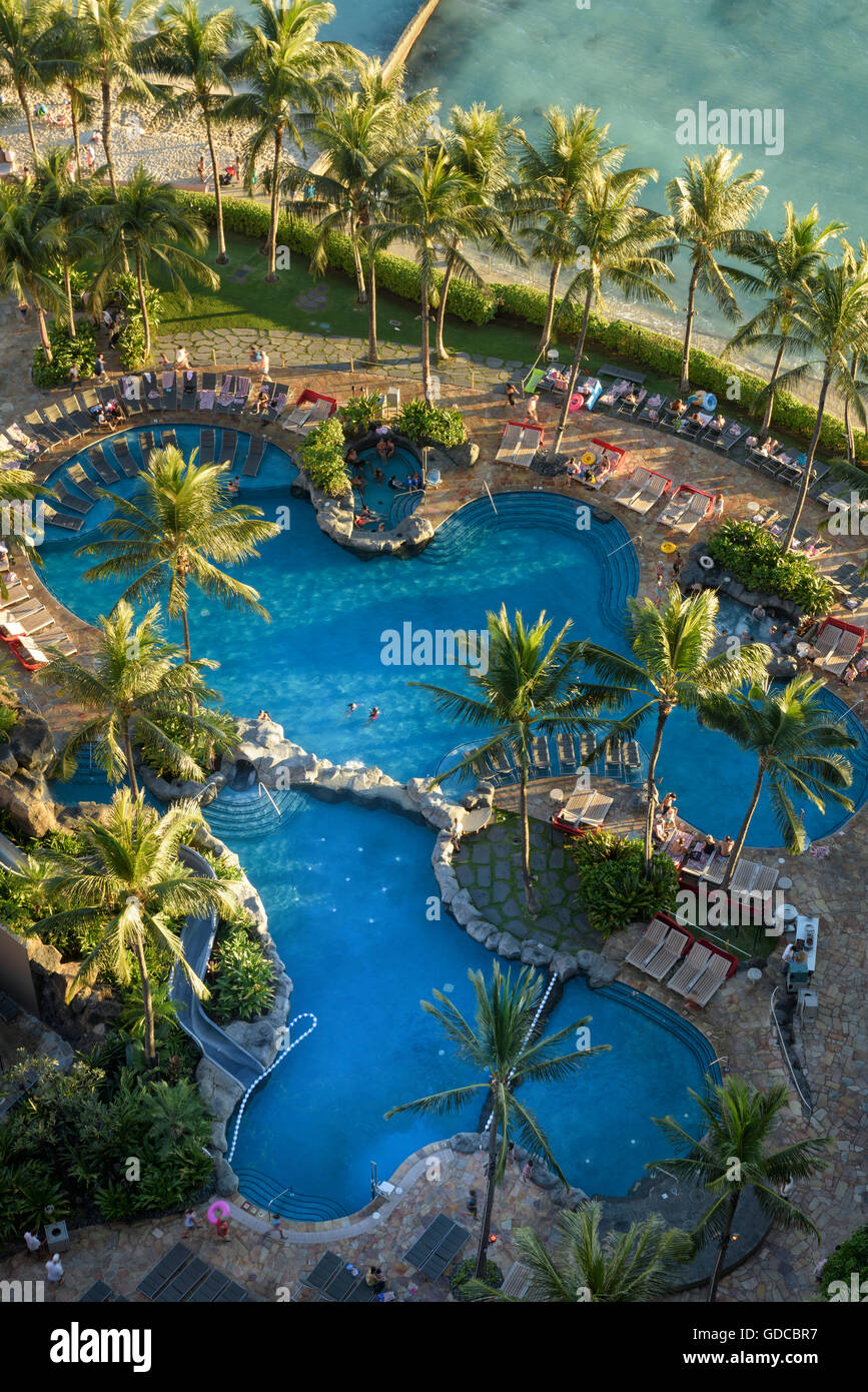 USA,Hawaii,Oahu,Honolulu,Waikiki,swimming pool at Sheraton Stock Photo