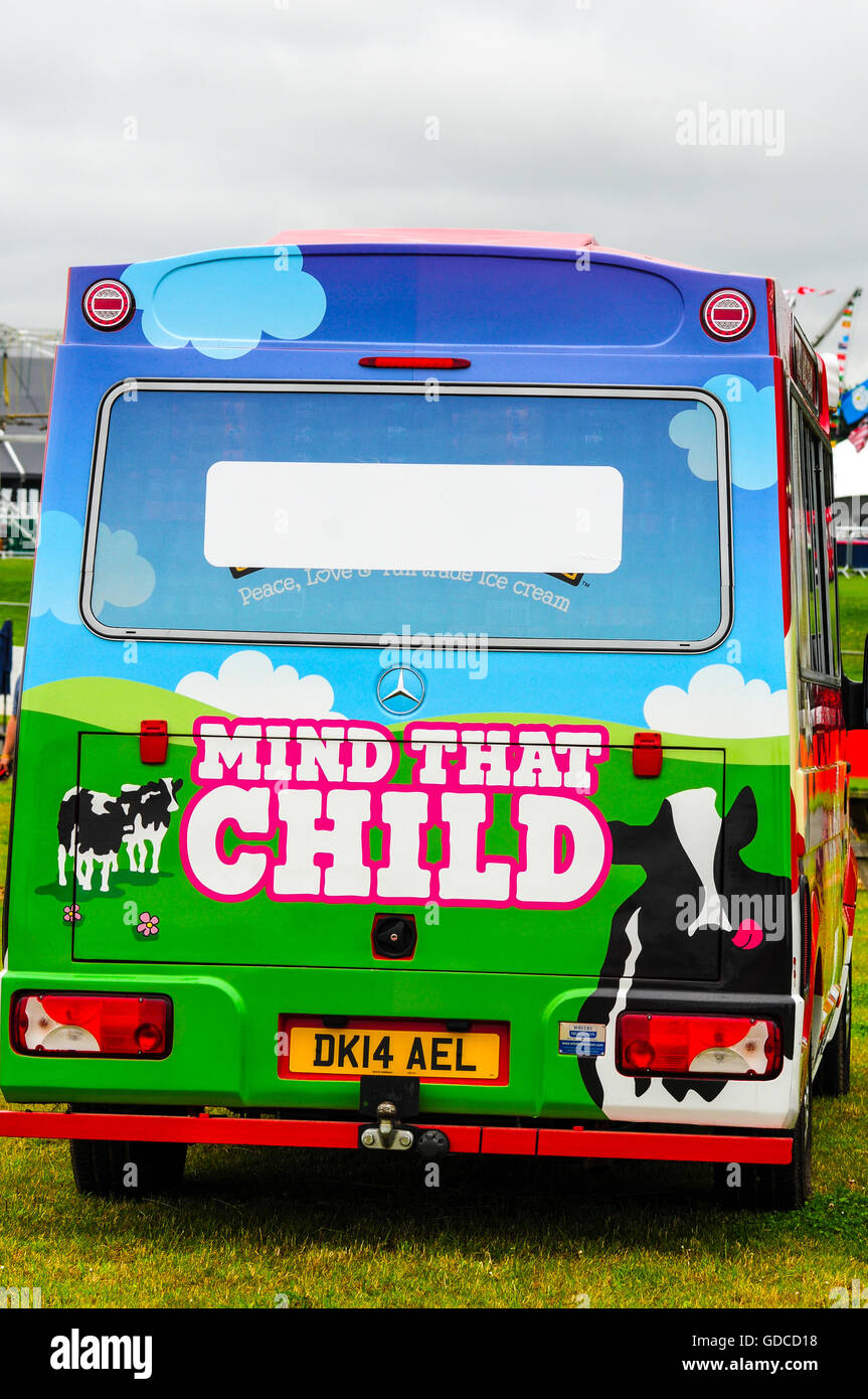 Danger mind that child ice cream slogan sign Stock Photo Alamy