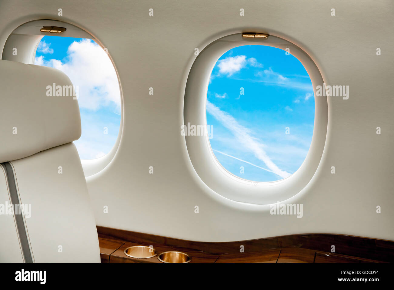 Aircraft business class interior Stock Photo