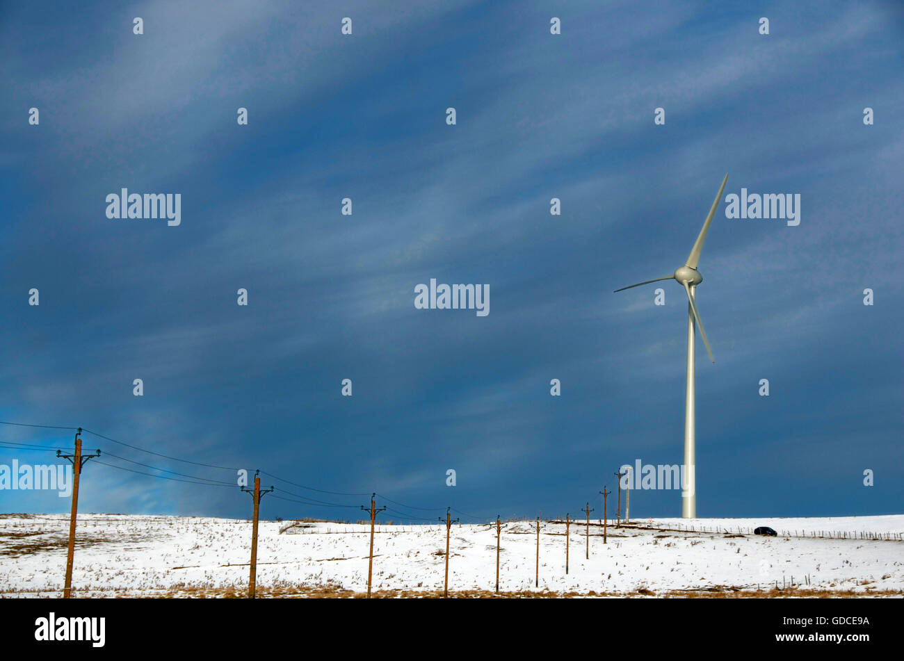 Wind turbine in Cezallier, Auvergne, France, Europe Stock Photo