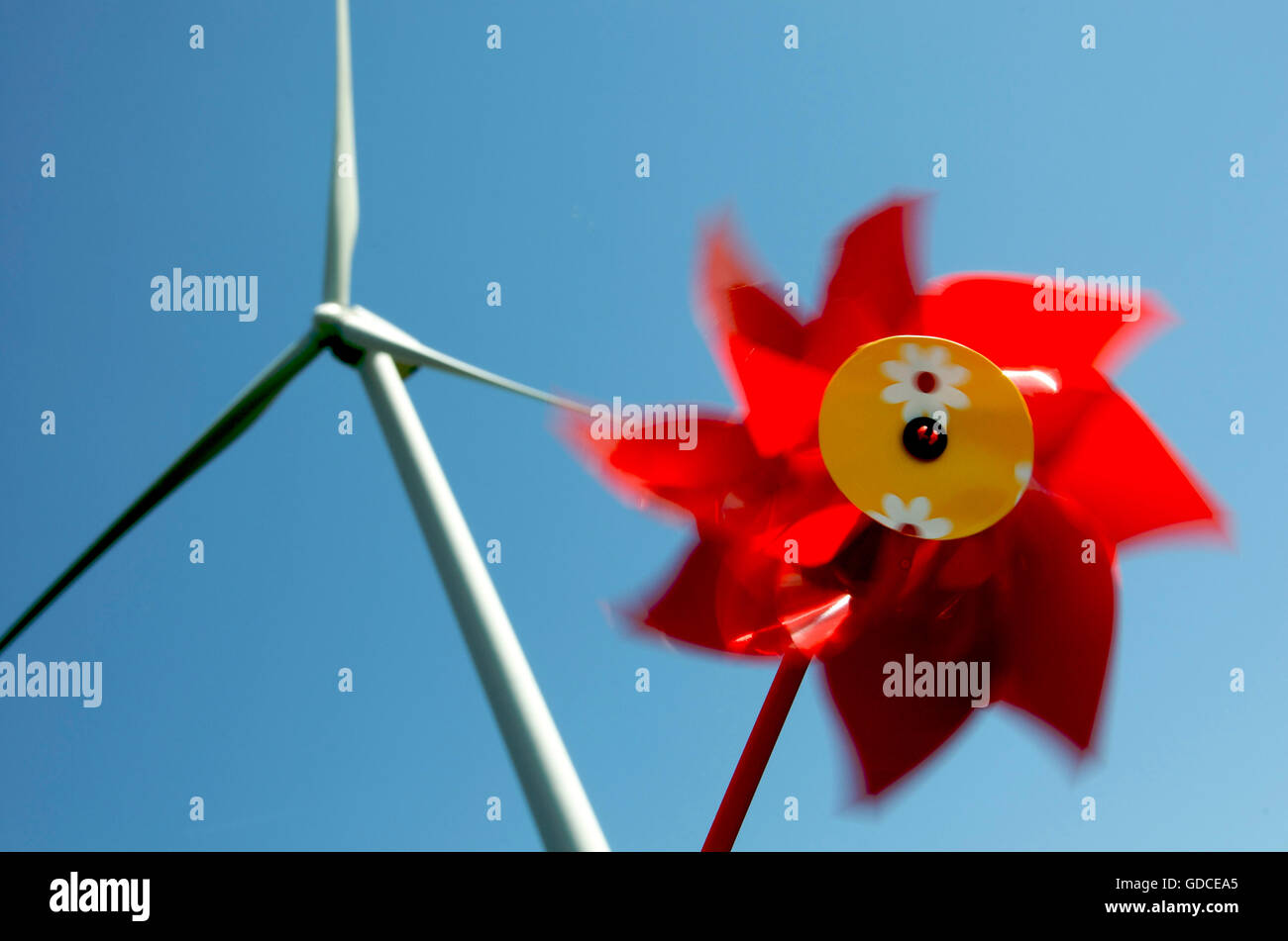 Pinwheel in front of wind turbine, symbolic image wind energy Stock Photo