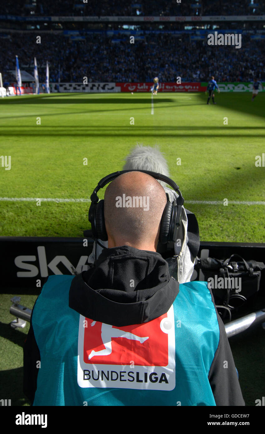 Sky Sports Cast cameraman in the Schalke Arena stadium, Gelsenkirchen, North Rhine-Westphalia Stock Photo