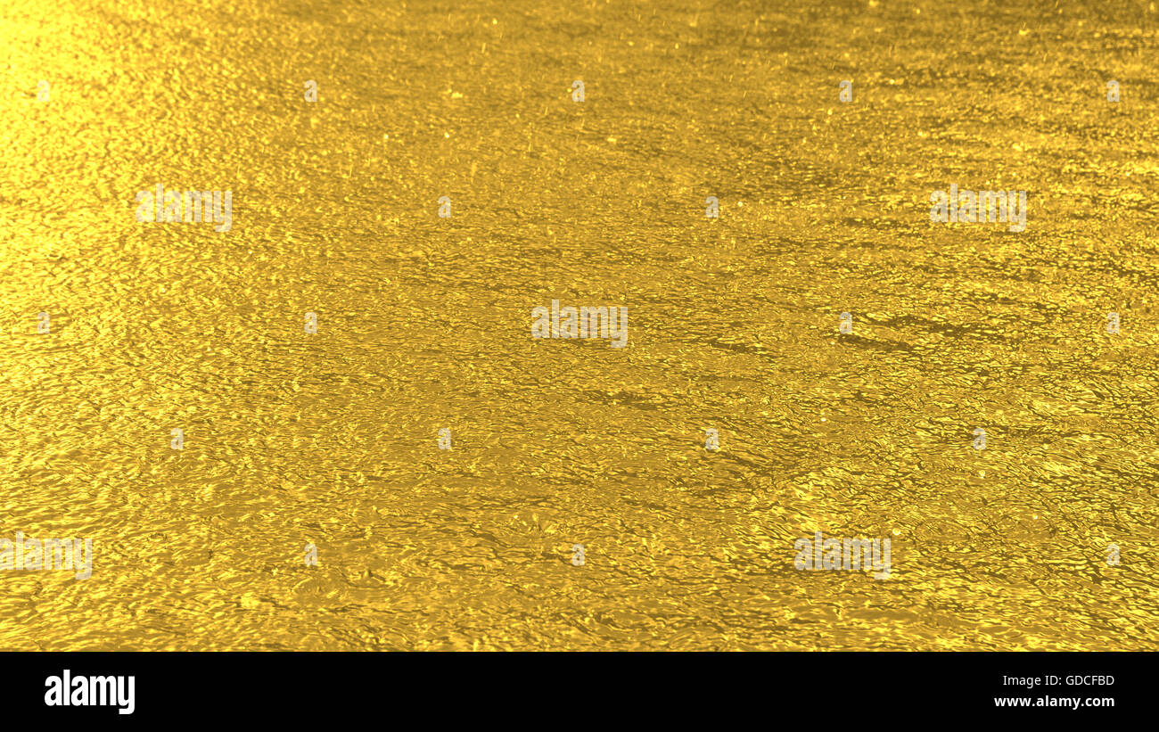 Defocused golden toned water surface background. Flecks of sunlight and ripples on the water. Water background.  Water surface t Stock Photo