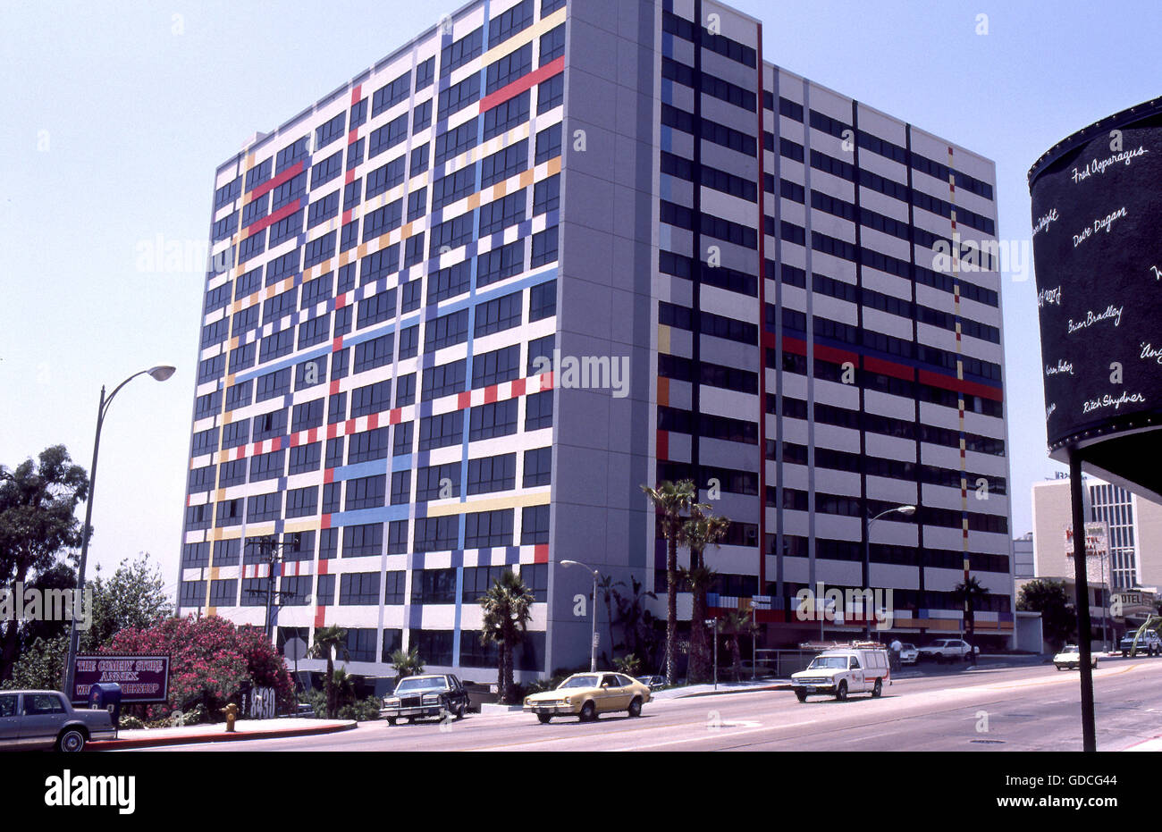 Mondrian Hotel on the Sunset Strip across from Comedy Store  circa 1970s Stock Photo