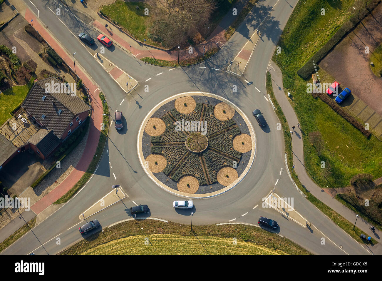 Aerial view, roundabout in Hamminkeln, Niederrhein, North Rhine