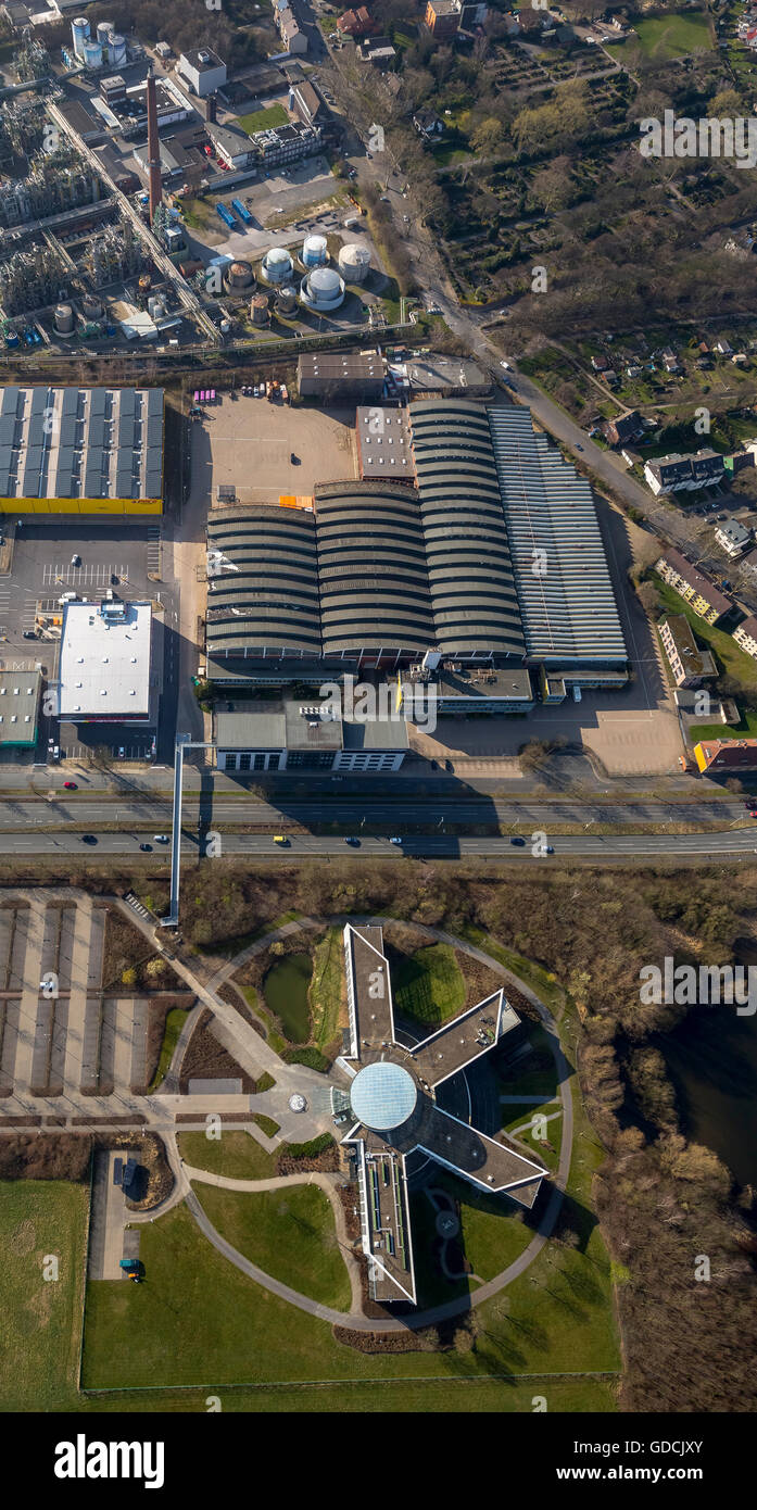 Aerial view, GEA Energietechnik GmbH, GEA PT Holding GmbH, Headquarters Bochum Herne, half star-shaped office building, Herne, Stock Photo