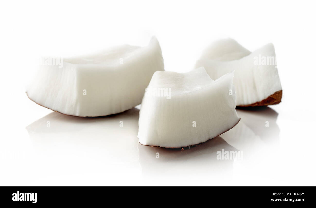 Coconut pieces isolated on white background Stock Photo Alamy
