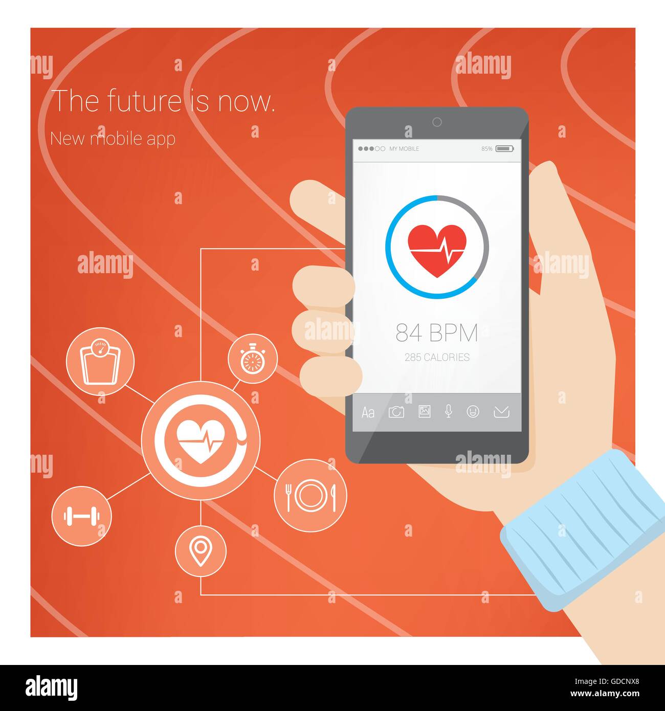 Athlete hand holding a smartphone and using a sport app Stock Vector ...