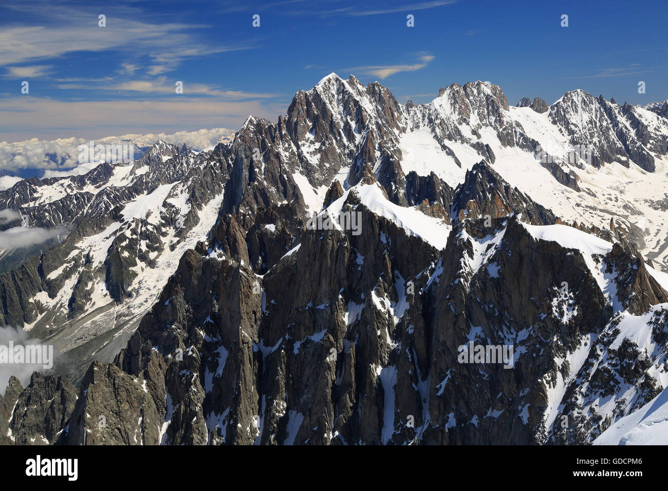 Climbers on French Alps Mountains near Aiguille du Midi, France, Europe Stock Photo
