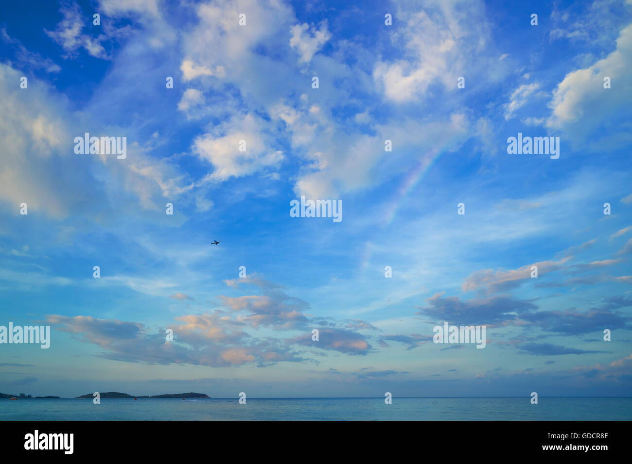 Flying into rainbow over the ocean at Koh Samui, Thailand Stock Photo ...