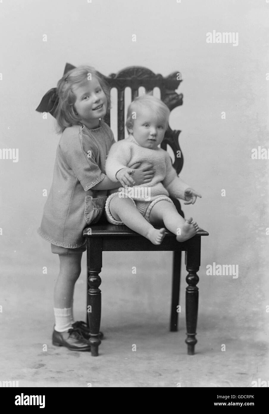 Portrait of Children c 1920 possible family name of Atwell, Telford area. Photo by Tony Henshaw Stock Photo